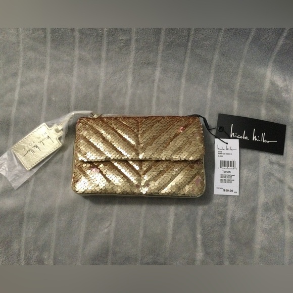 Nicole Miller Handbags - Nicole Miller Gold Sequin Crossbody 8x5x2